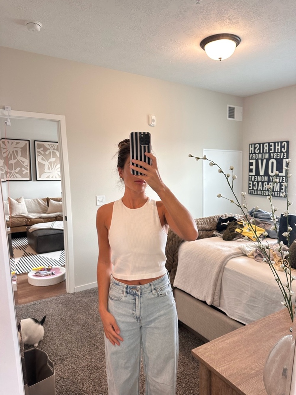 Women’s White Ribbed Crop Tank Top – Sleeveless High-Neck